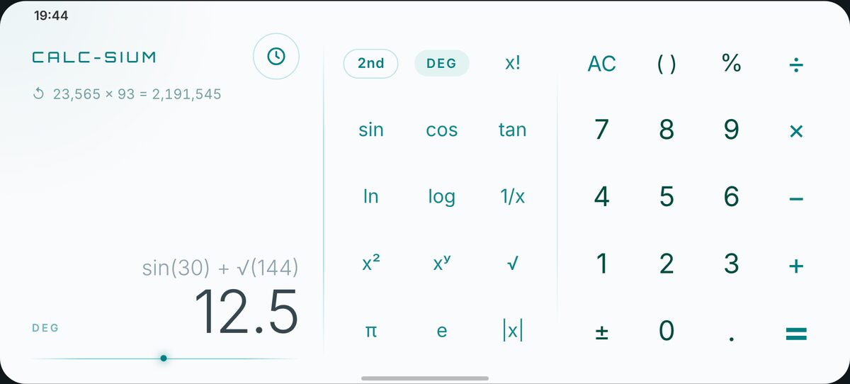 Scientific calculator in landscape