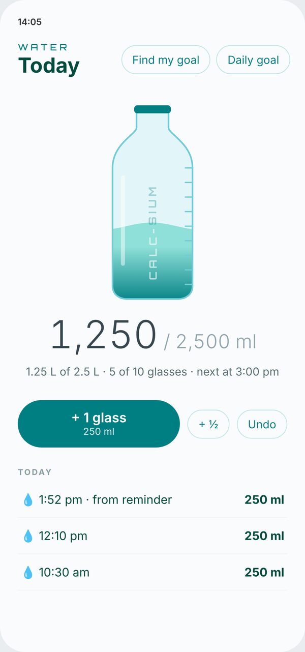 Water tracker screen