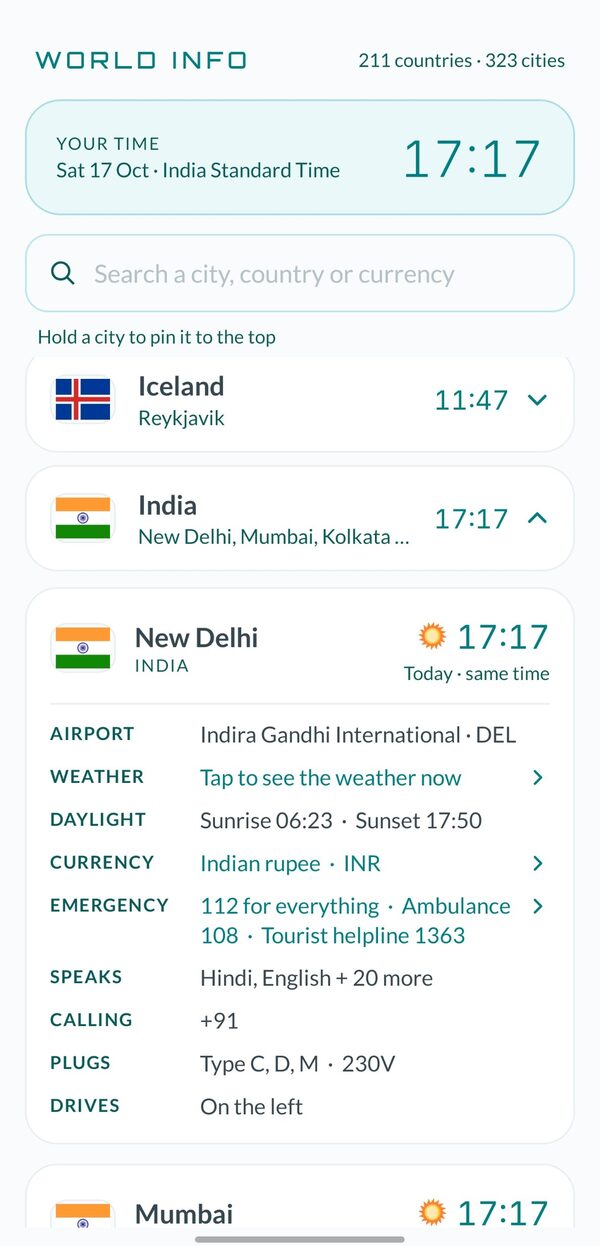 World Info screen